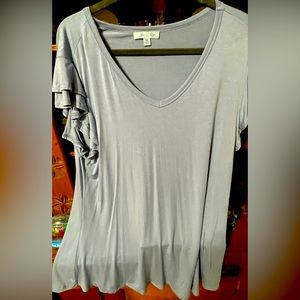 Plus powder blue stretch tee with ruffle sleeve